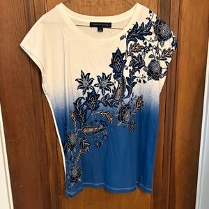 Tommy Hilfiger Blue and White Floral Ombre Short Sleeve Tee